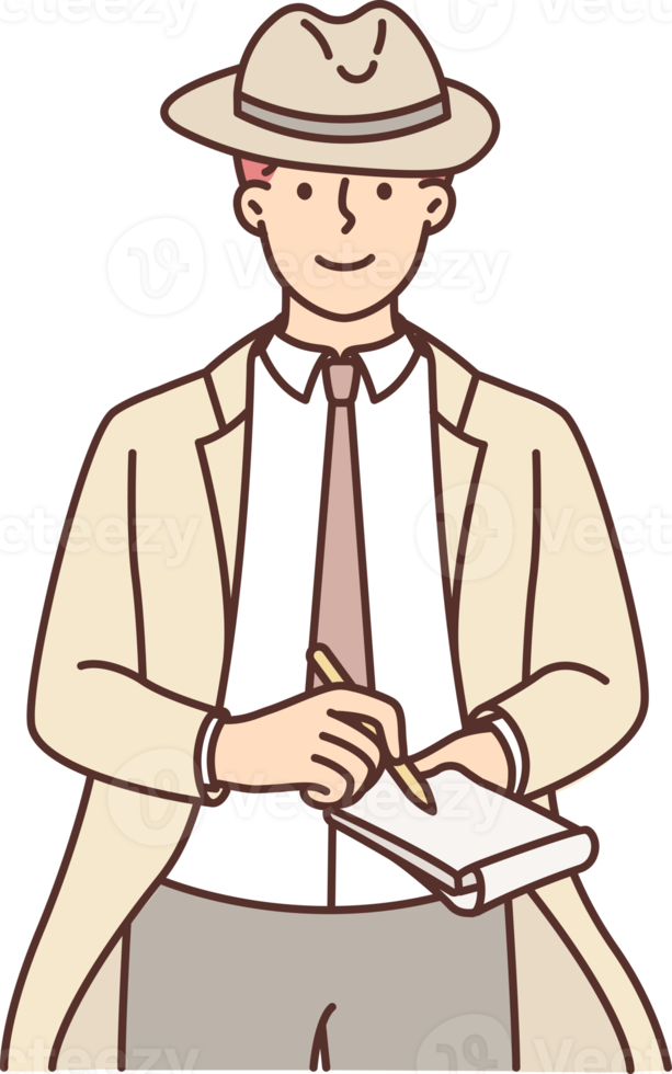 Male detective make notes in notebook png