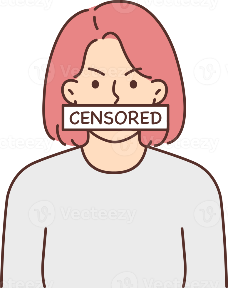 arrabbiato donna con censurato cartello copertura bocca simboleggia violazione democrazia png