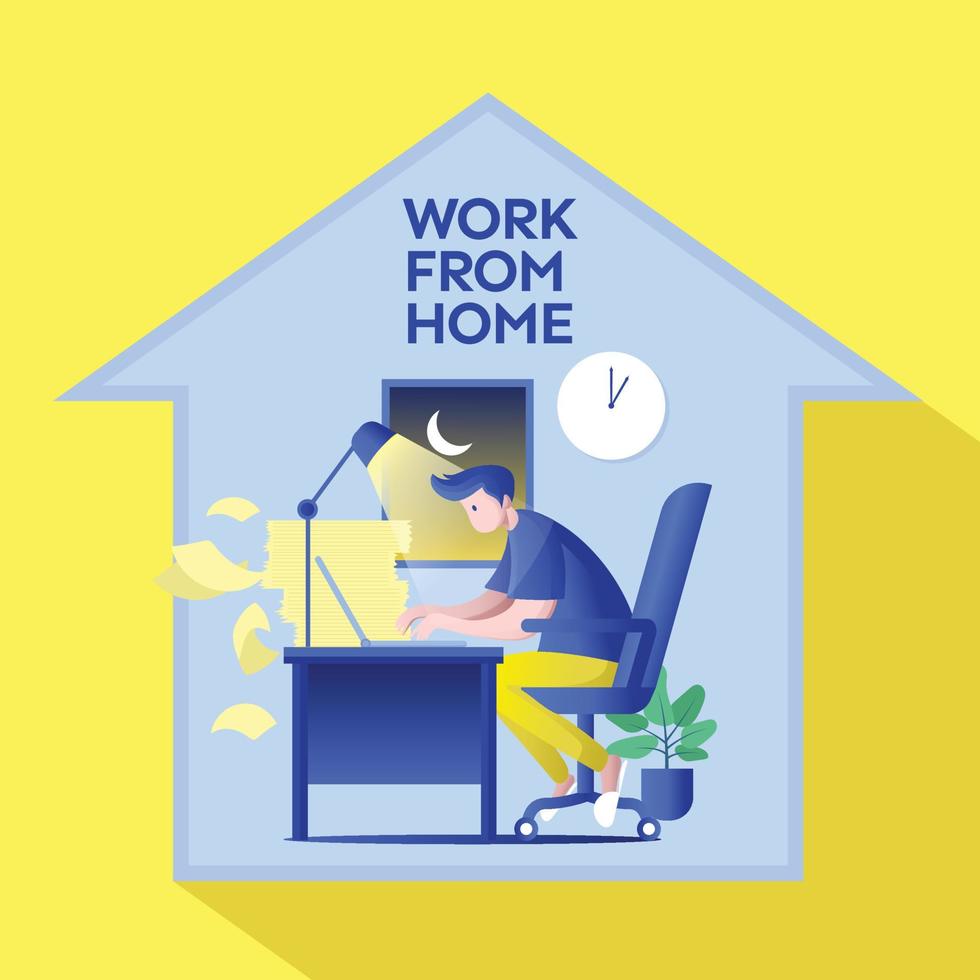 Work From Home Man In House Illustration vector
