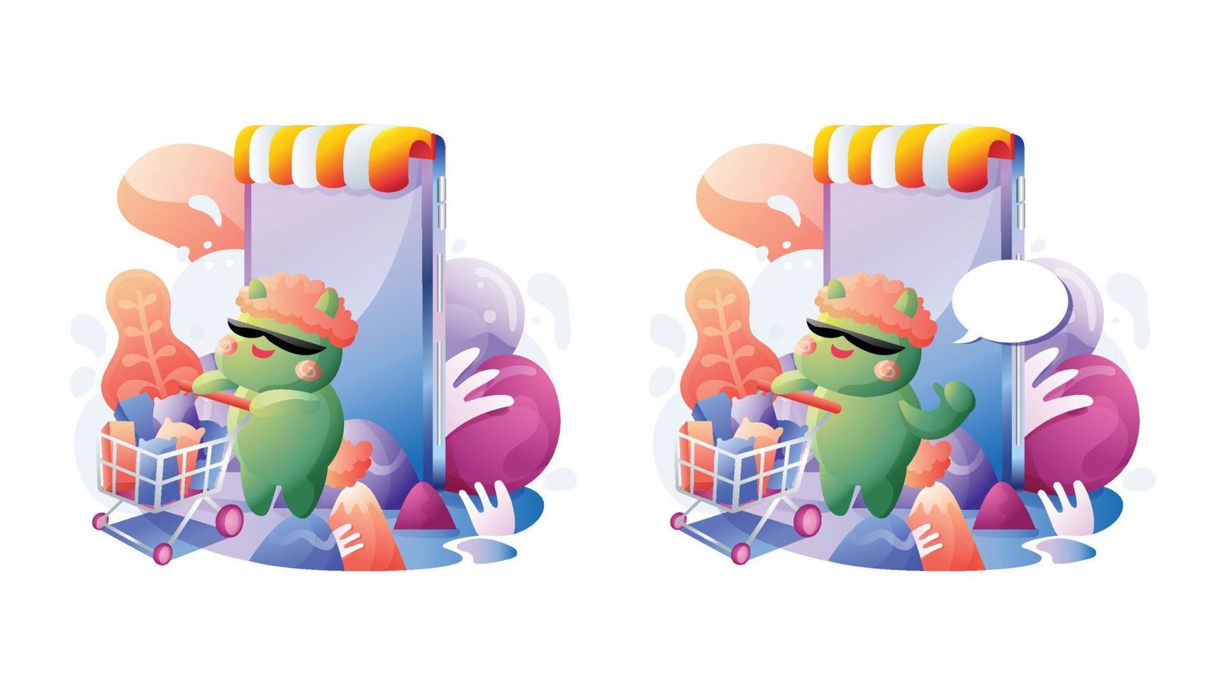 Cute Mascot Shopping With Colorful Shiny Style vector