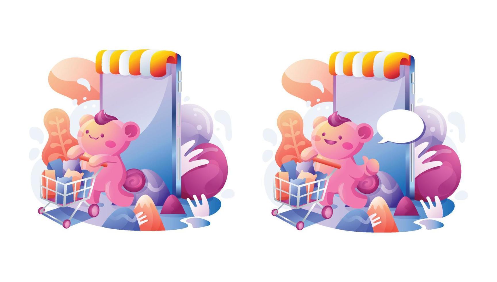 Cute Mascot Shopping With Colorful Shiny Style vector