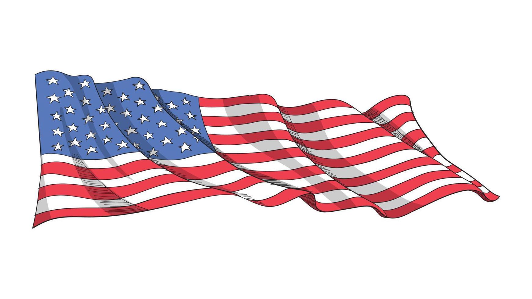 US Flag in Hand Drawn Style Isolated in White Background Concept vector