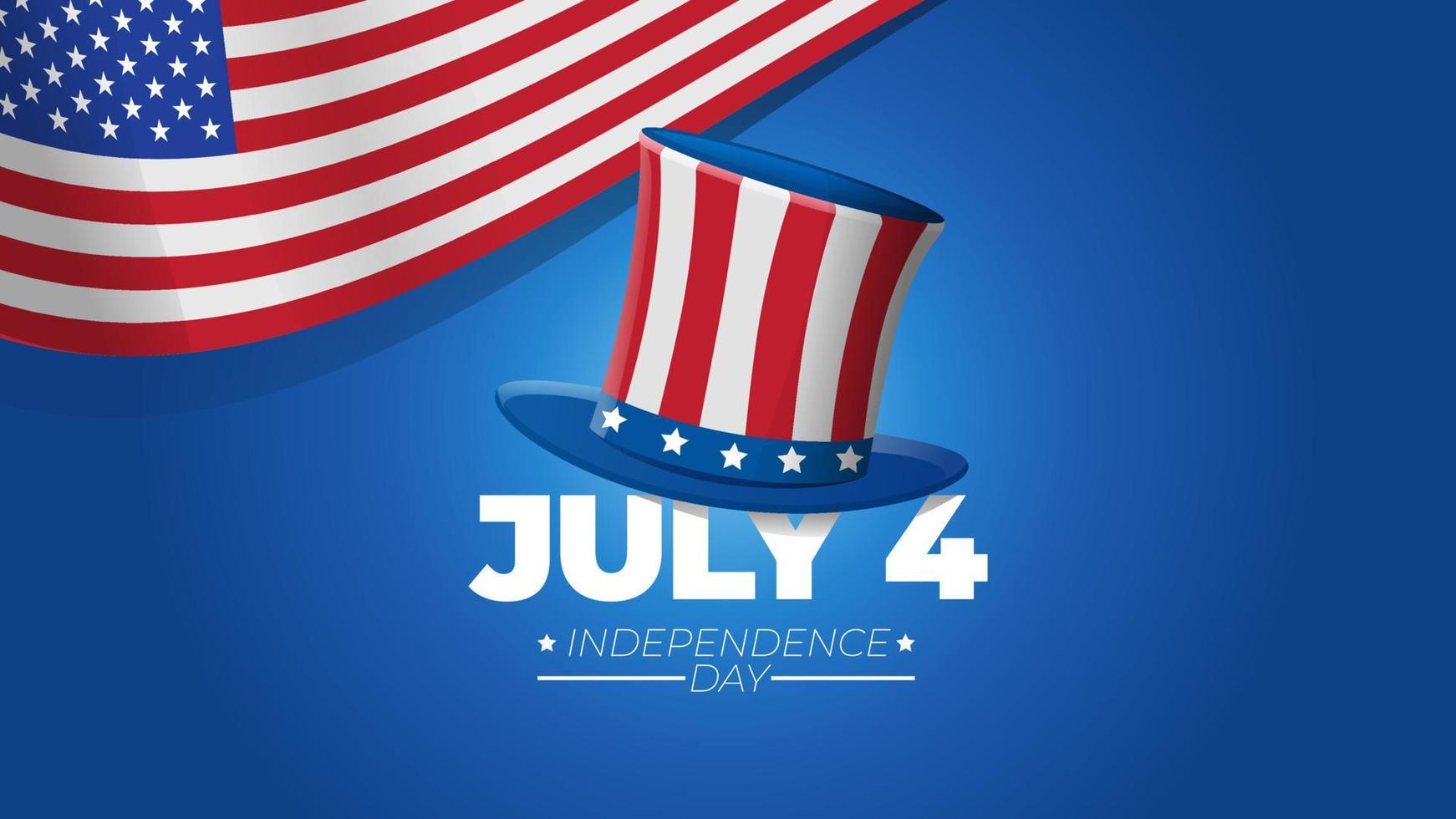 July 4 Independence Day Illustration with Uncle Sam's Hat on Blue Background and US Flag Concept vector