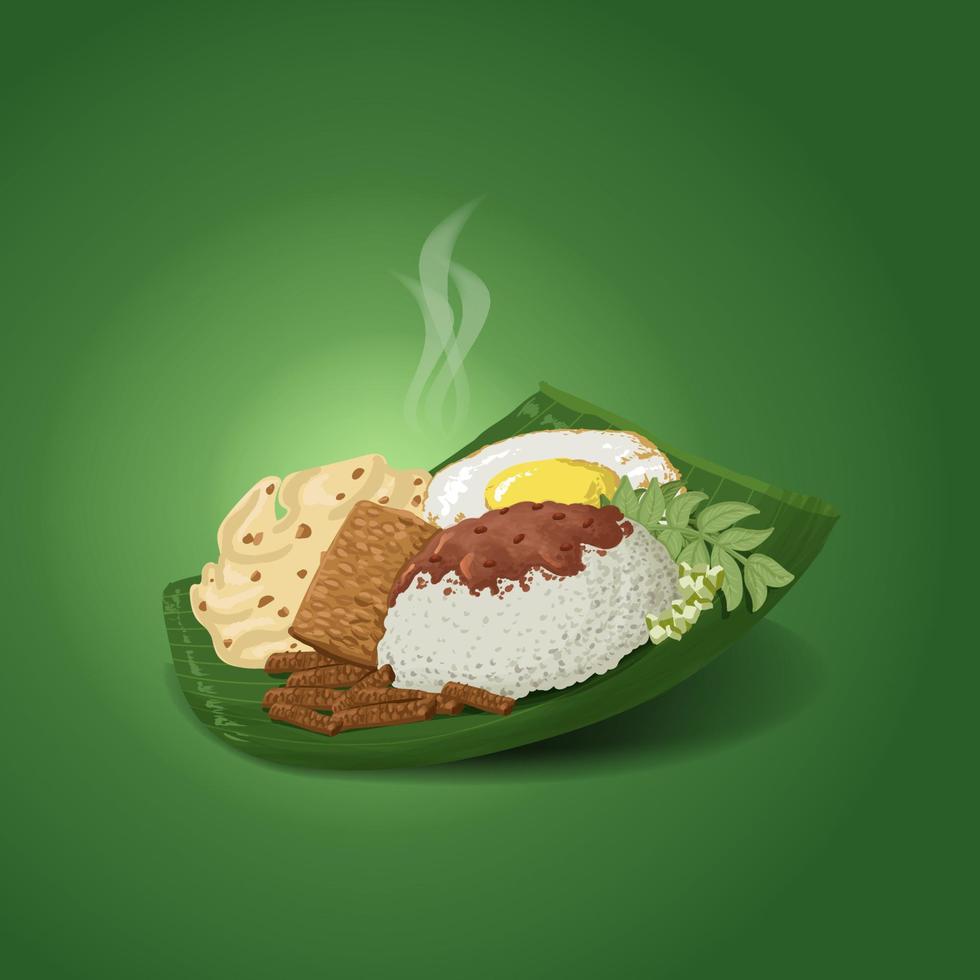 Traditional Indonesian Food Pecel Pincuk Hand Drawn Illustration vector