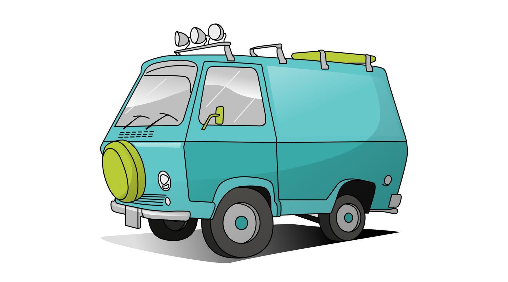 dibujos animados camioneta remolque o rv aislado mano dibujado ilustración vector