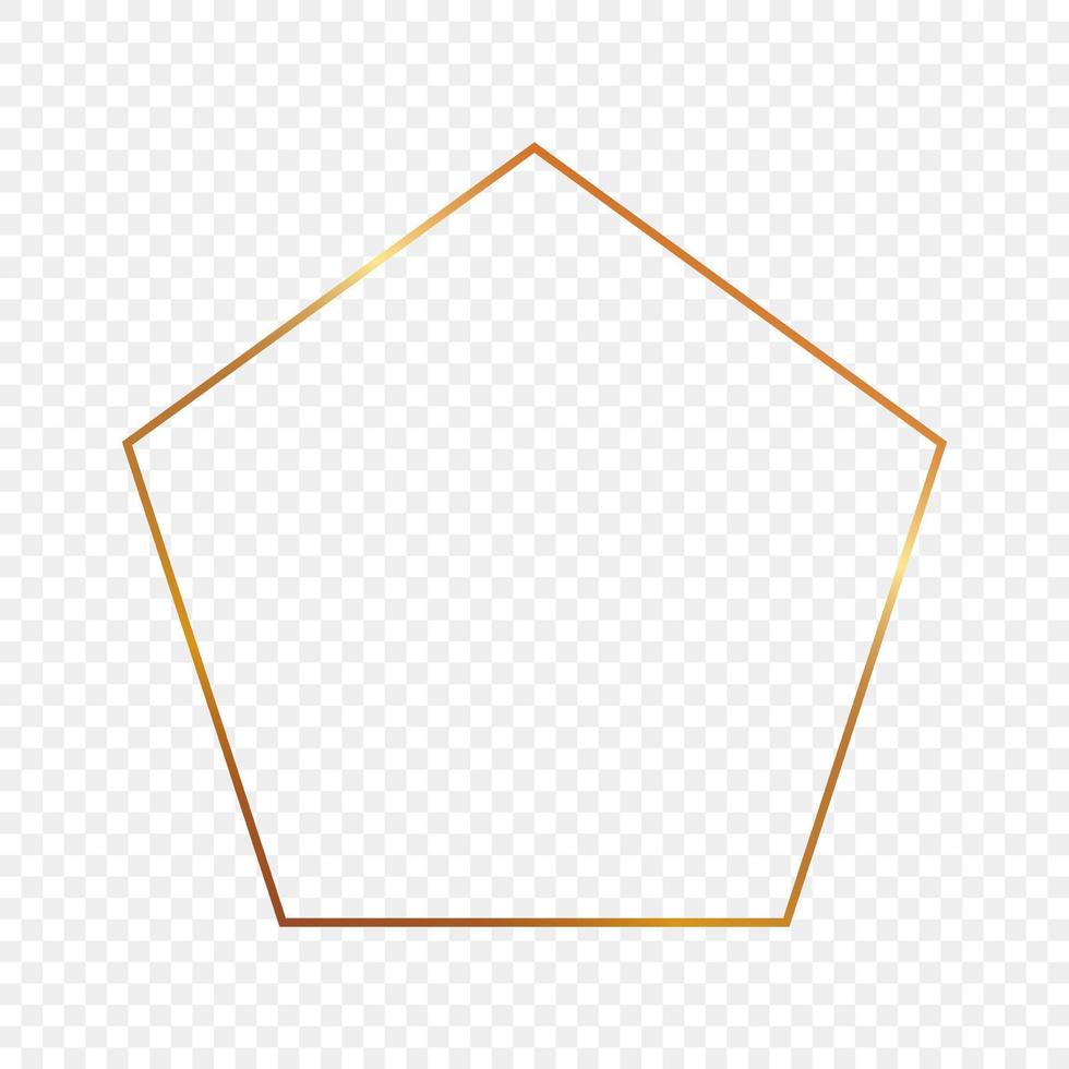 Gold glowing pentagon shape frame isolated on transparent background. Shiny frame with glowing effects. Vector illustration.