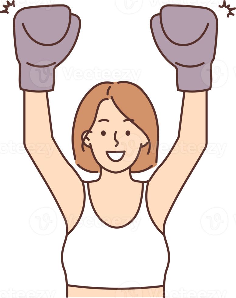 Smiling woman in boxing gloves training png