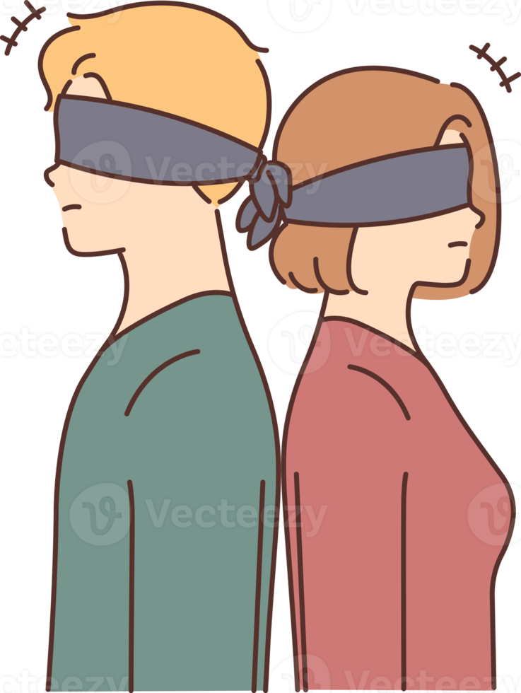 Blindfolded couple stand back to back png