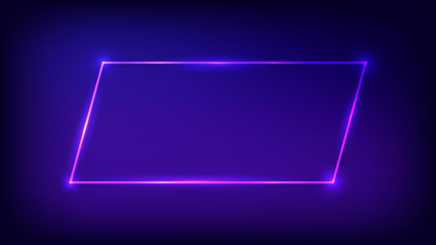 Neon rectangular frame with shining effects on dark background. Empty glowing techno backdrop. Vector illustration.