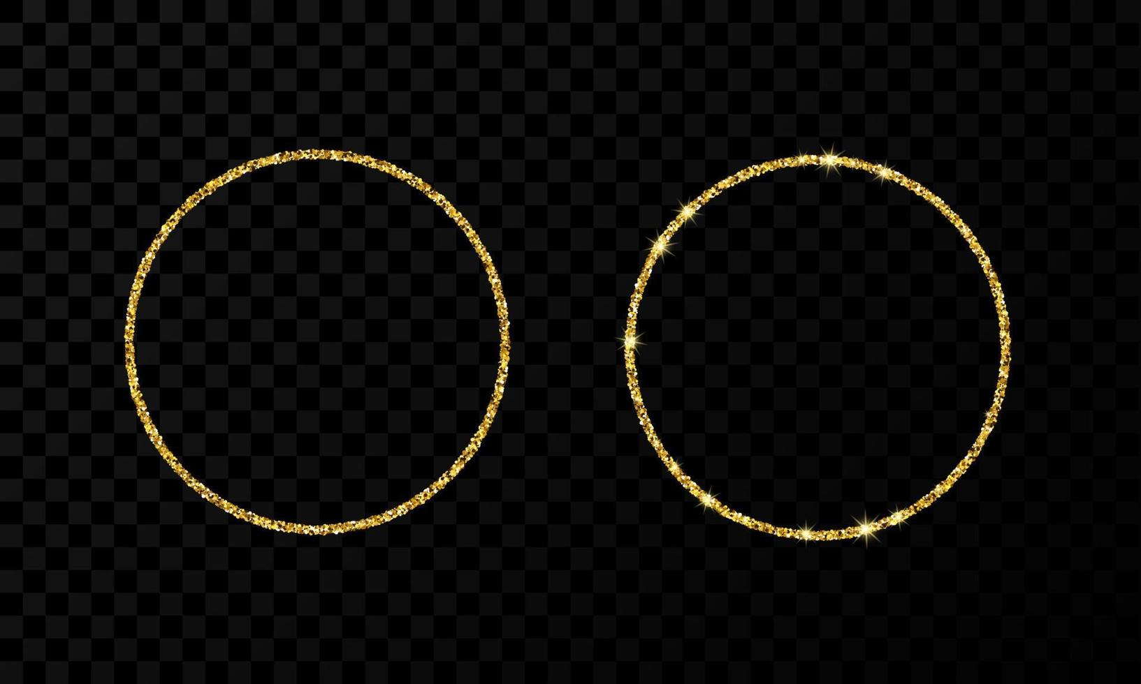 Gold circle frame. Two modern shiny frames with light effects isolated on dark vector