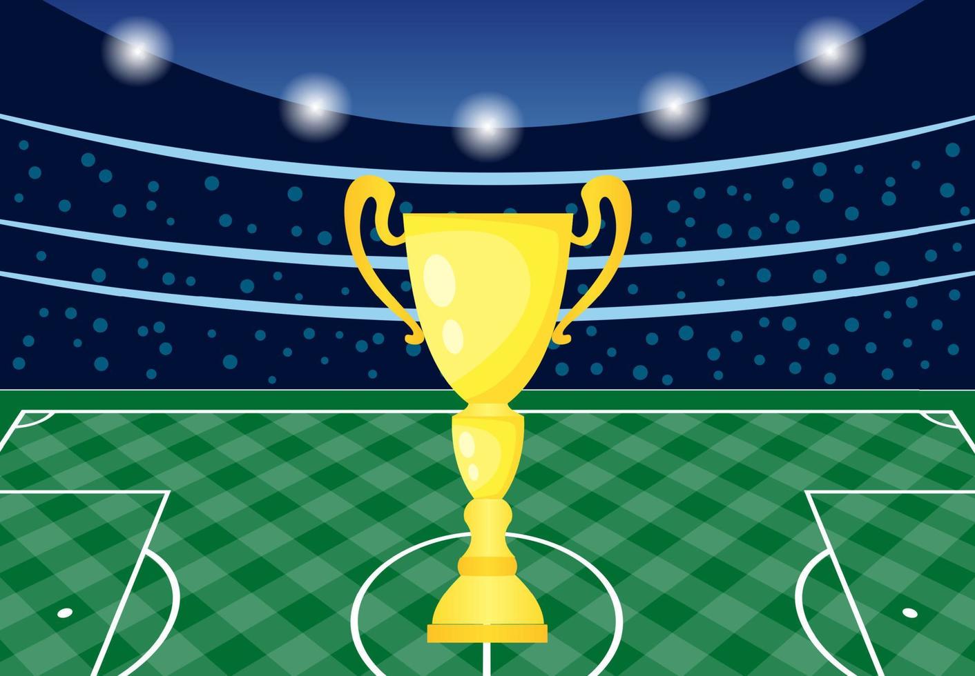 Football stadium with golden cup. Vector illustration