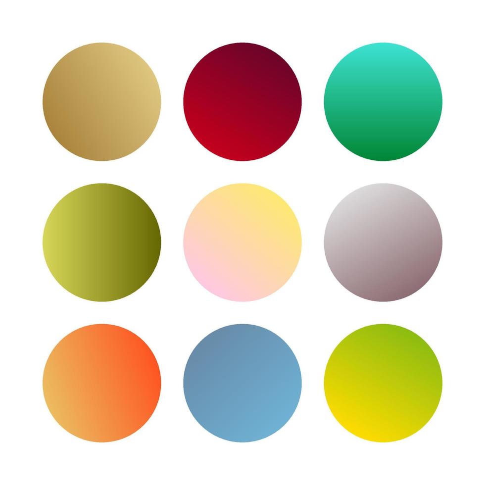 Round gradients spheres. Set of nine trendy multicolored Gradients. Vector illustration