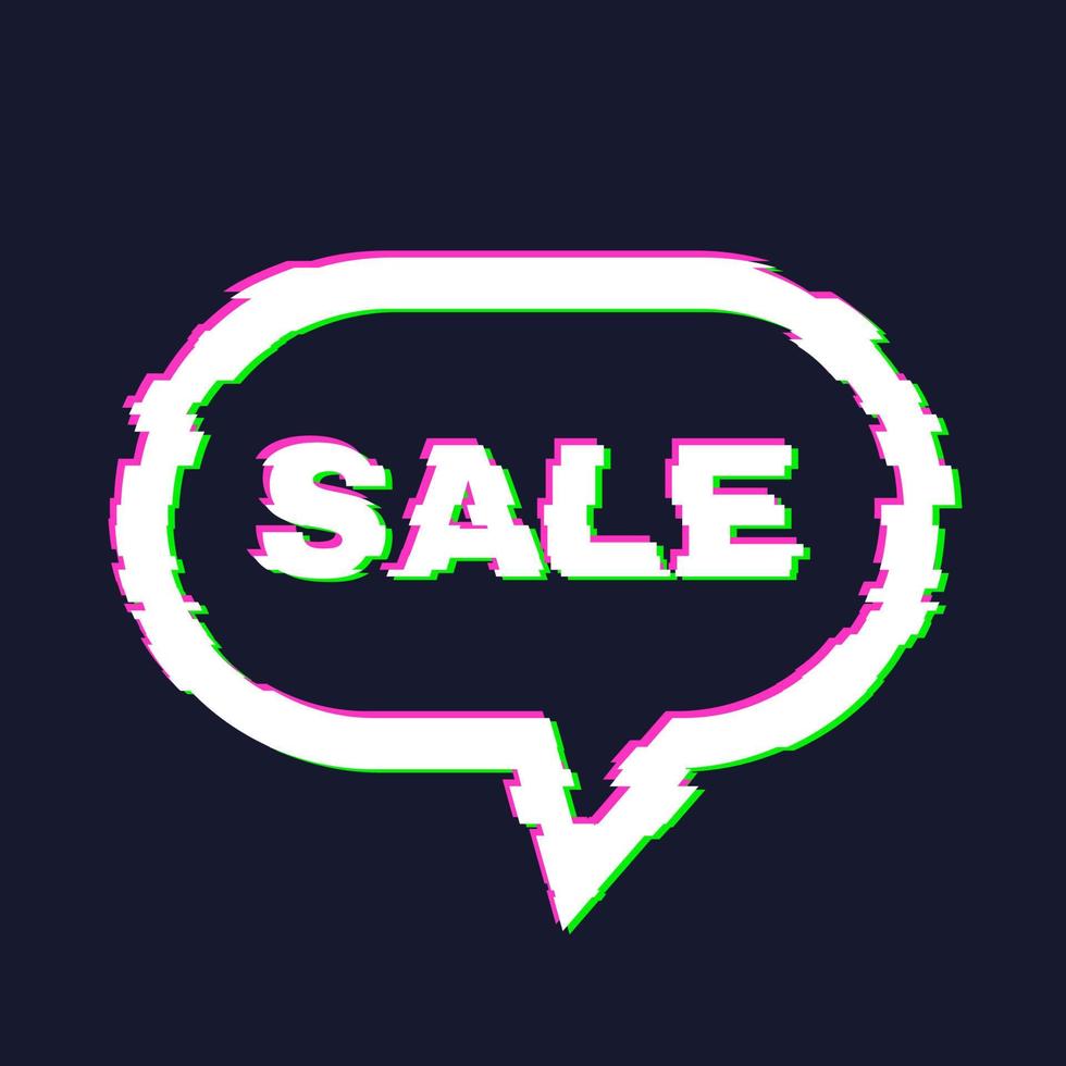 Distorted glitch sale banner with error effect on the edges and in text. Vector illustration.