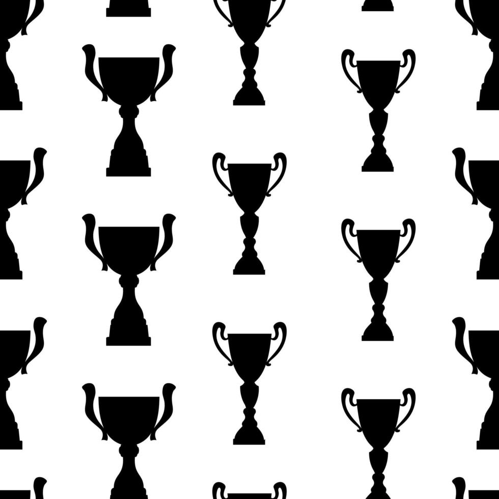 Winner trophy cup seamless pattern. Black simple silhouette texture. Championship prize for first place. Vector illustration.