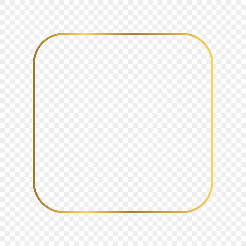 Gold glowing rounded square frame isolated on transparent background. Shiny frame with glowing effects. Vector illustration.