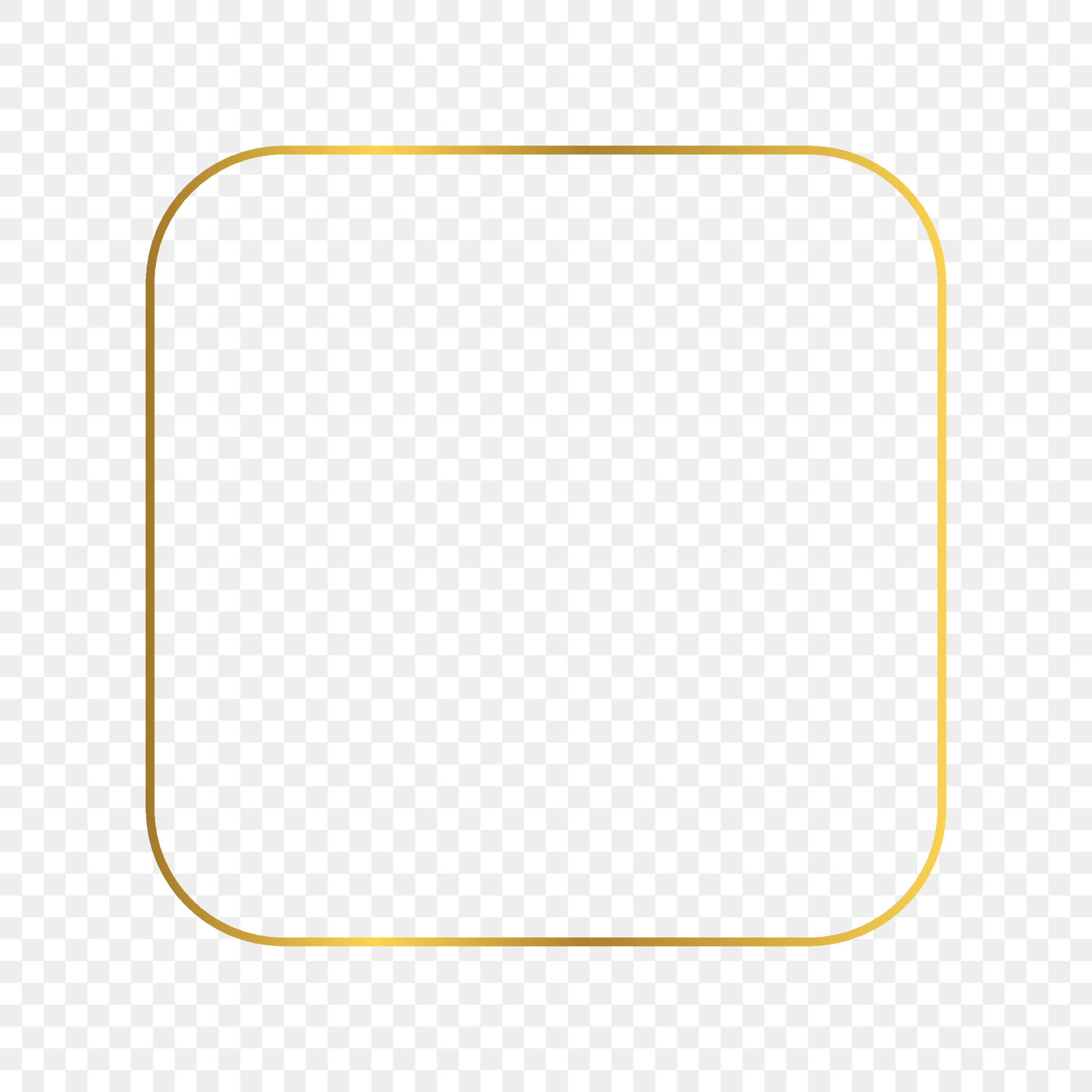 Gold glowing rounded square frame isolated on transparent background