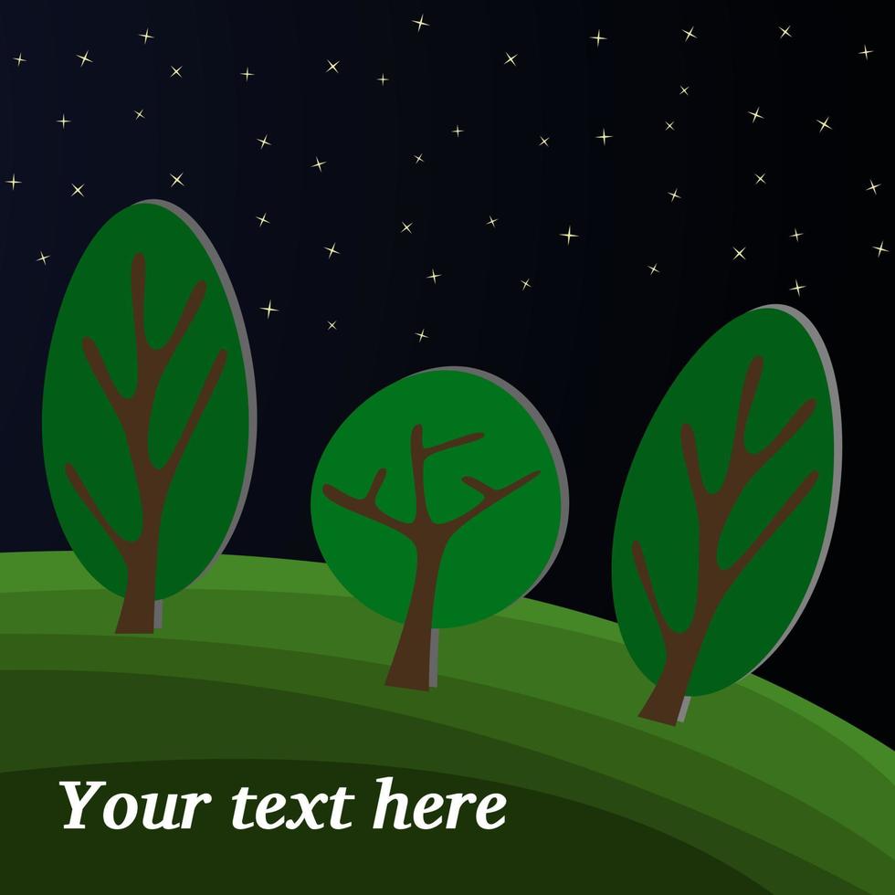 Three Trees. The Night Sky in the Forest. vector