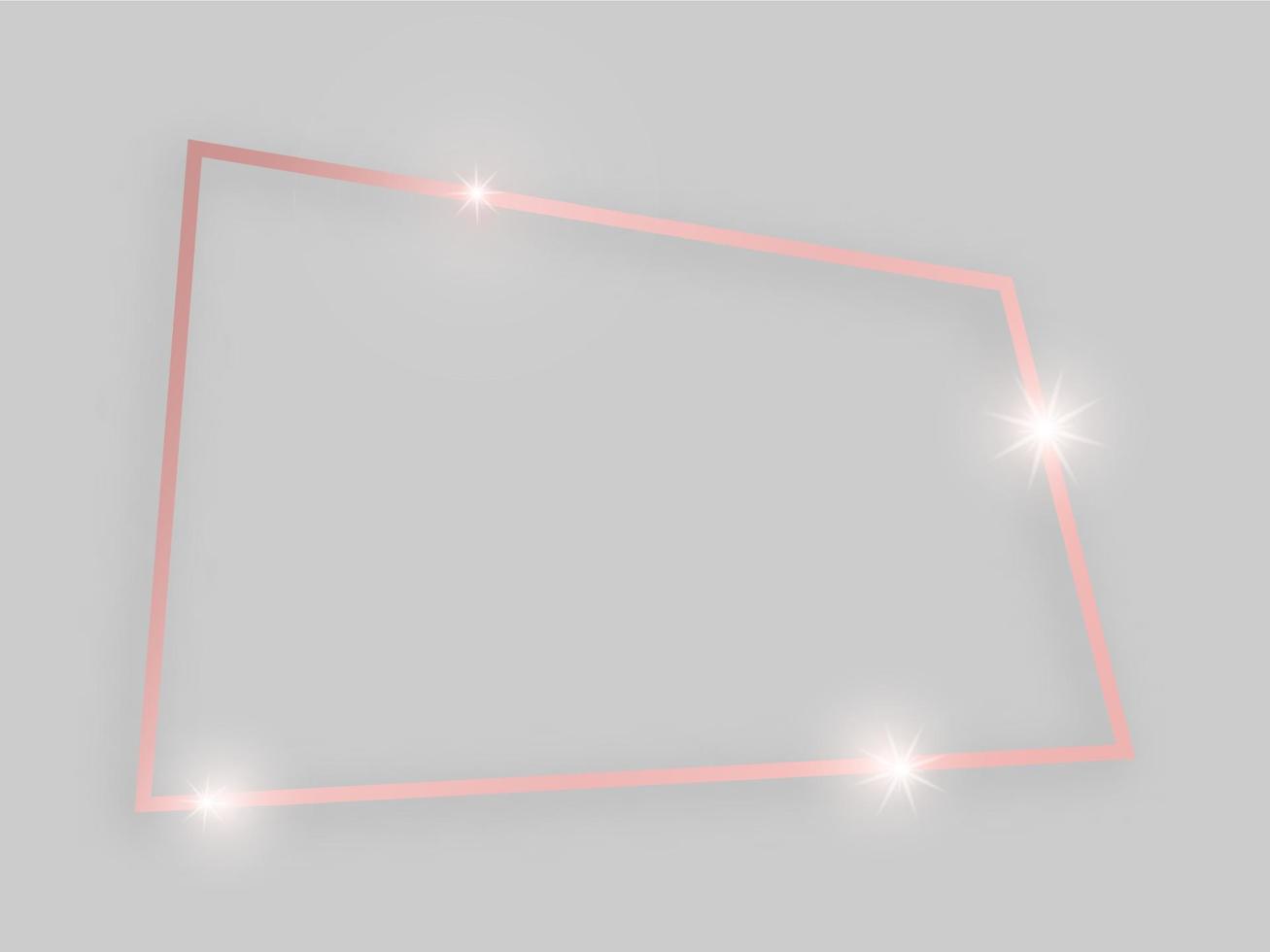 marco brillante con efectos brillantes. marco cuadrangular de oro rosa con sombra sobre fondo gris. ilustración vectorial vector