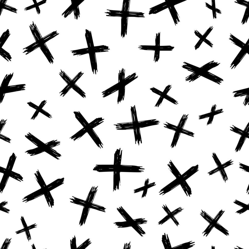 Seamless Pattern With Hand Drawn Cross Symbols Black Sketch Cross Symbol On White Background