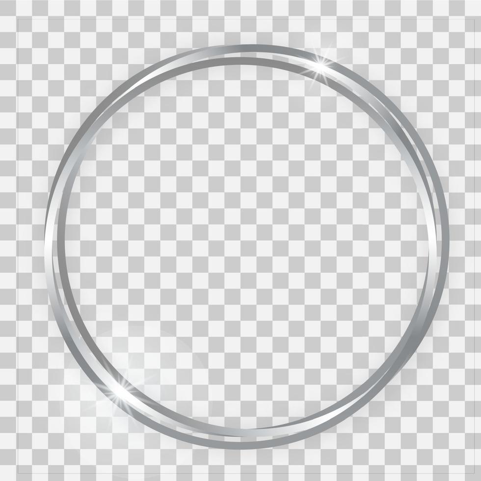 Triple silver shiny circle frame with glowing effects and shadows vector