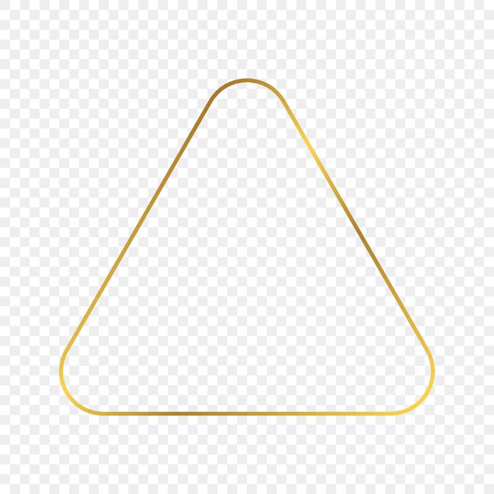 Gold glowing rounded triangle frame isolated on transparent background. Shiny frame with glowing effects. Vector illustration.