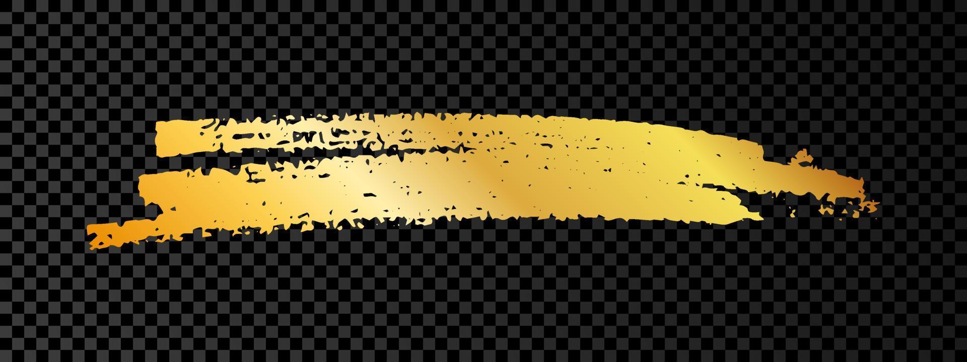 Gold paint brush smear stroke. Abstract gold glittering sketch scribble smear on dark transparent background. Vector illustration.