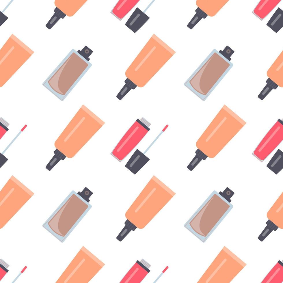 Seamless pattern with makeup items in flat style. Vector illustration.