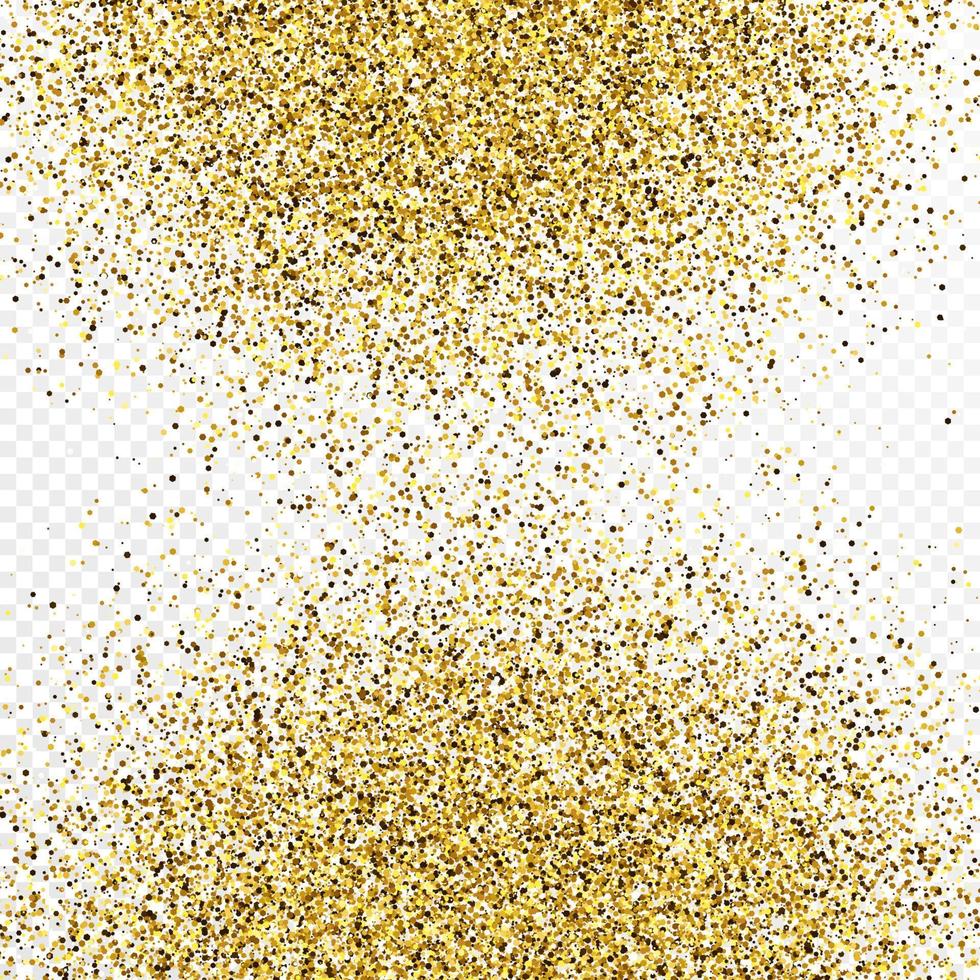 Gold glitter confetti backdrop isolated on white transparent background. Celebratory texture with shining light effect. Vector illustration.