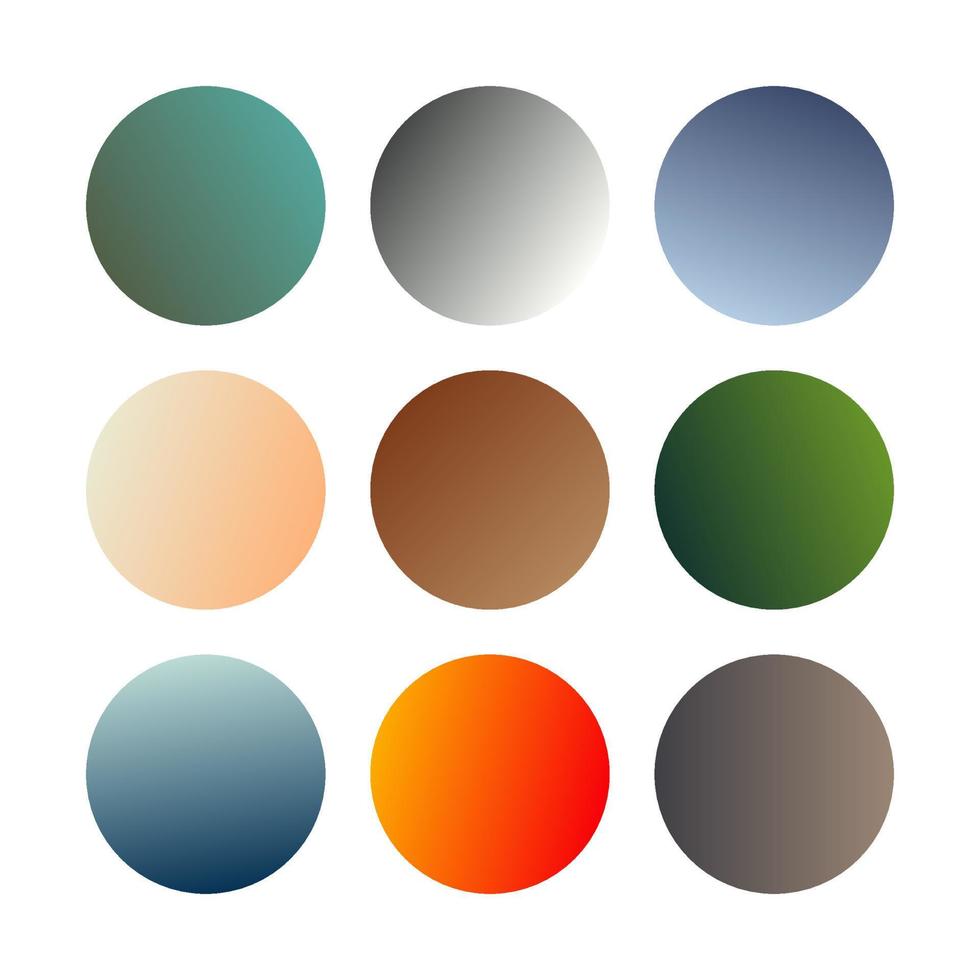 Round gradients spheres. Set of nine trendy multicolored Gradients. Vector illustration