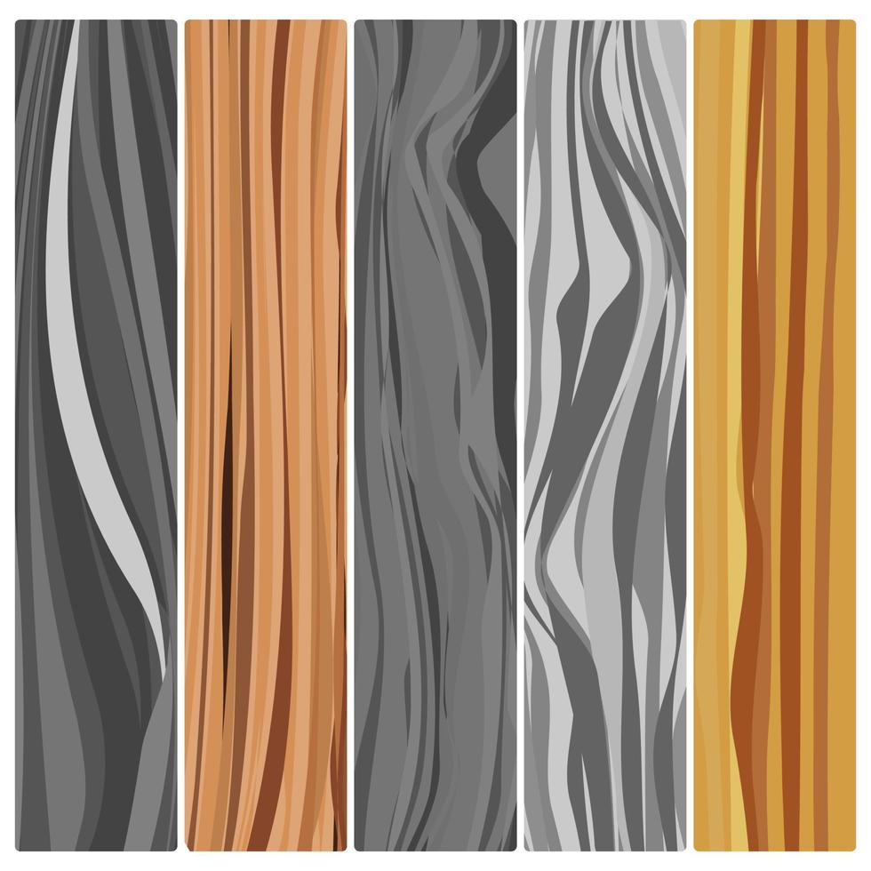 Five wooden boards. Vector abstract wood texture in flat design.