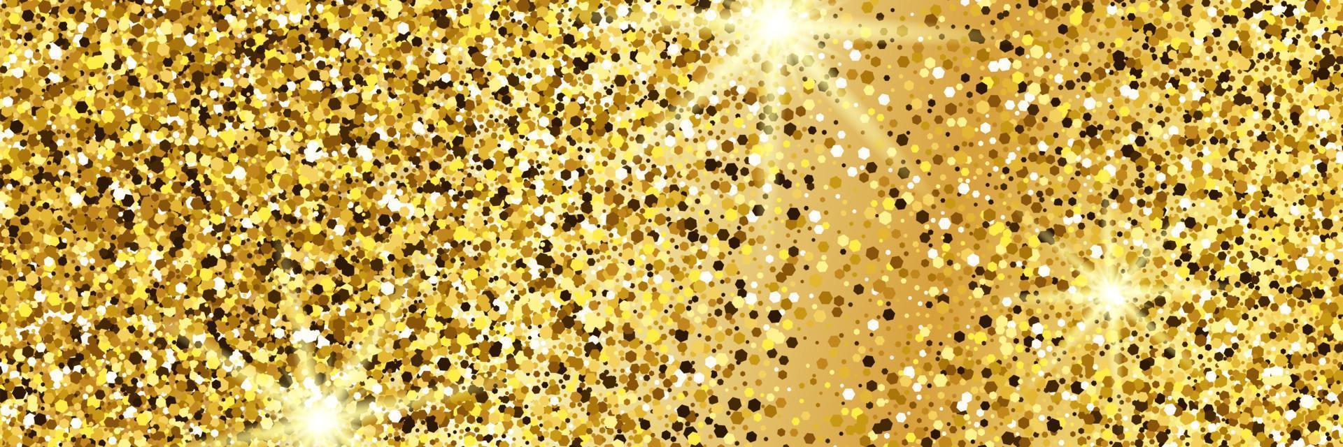 Golden glittering background with gold sparkles and glitter effect. Banner design. Empty space for your text. Vector illustration