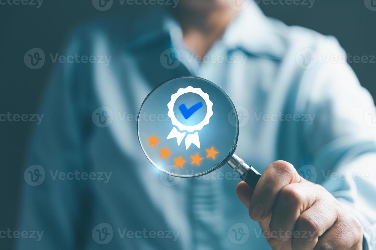 Standard Quality Control Certification Assurance Guarantee Internet Business Technology Concept. Standards, certification and standardization, satisfaction, service experience. photo