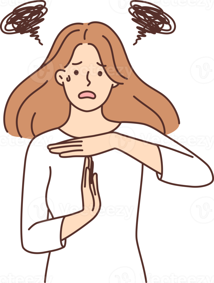 Distressed woman show stop gesture png