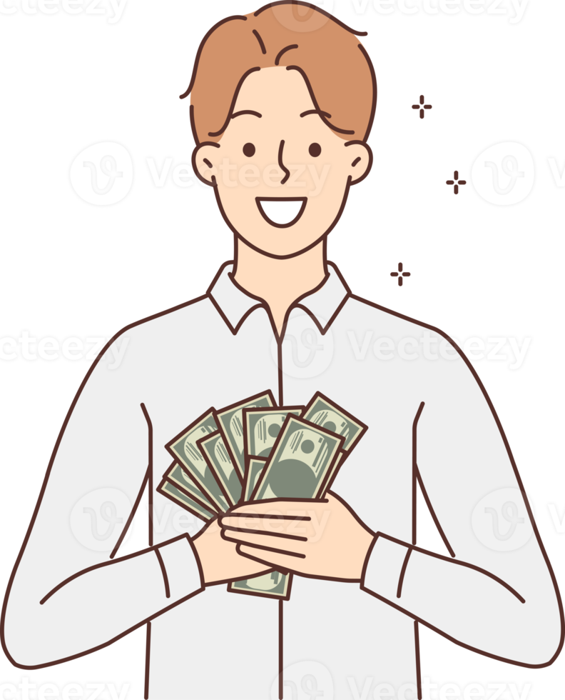 Smiling man with money in hands png