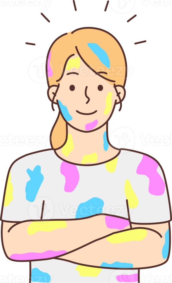 Smiling girl with color stains png