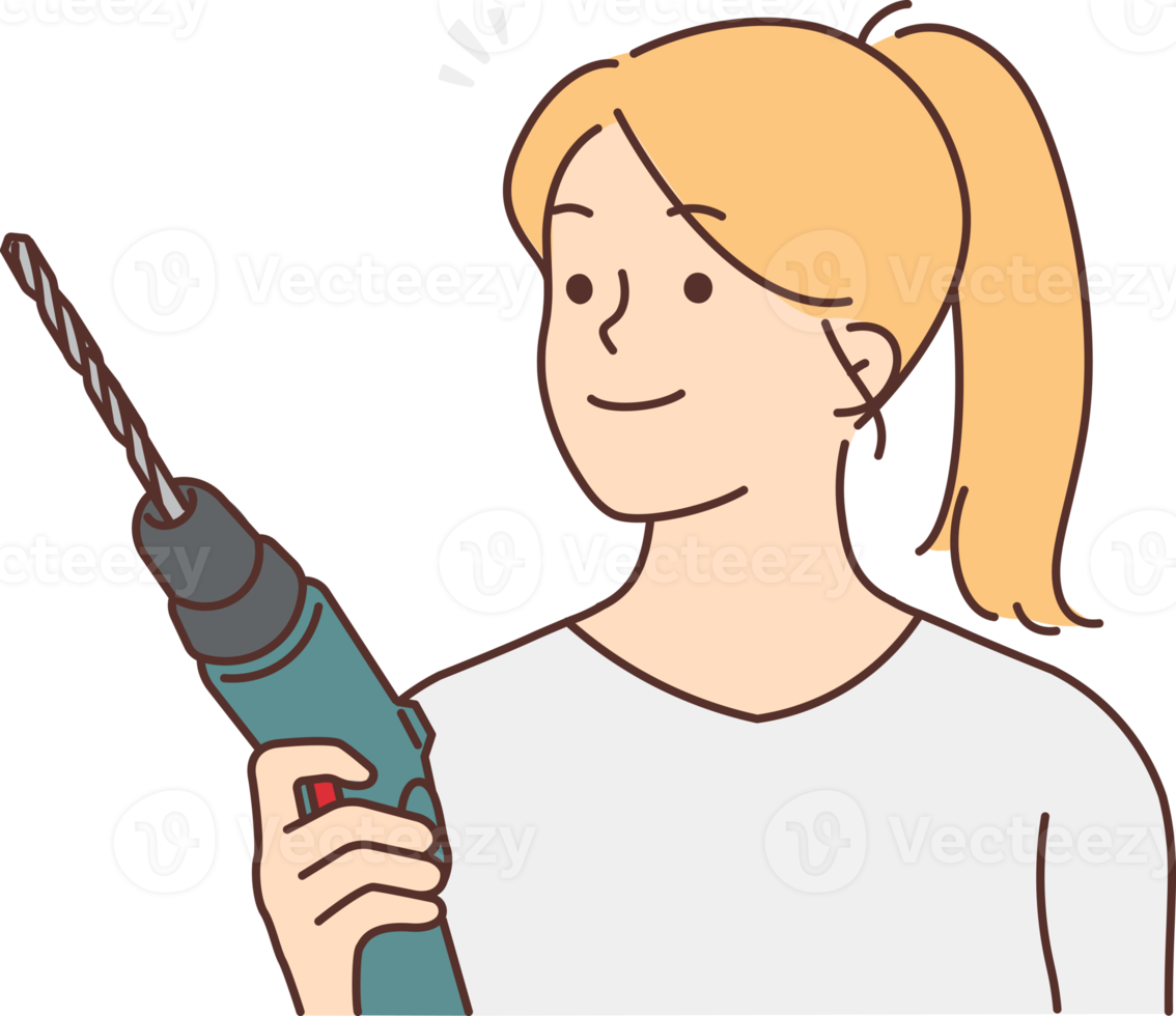 Woman with electric drill in hands png