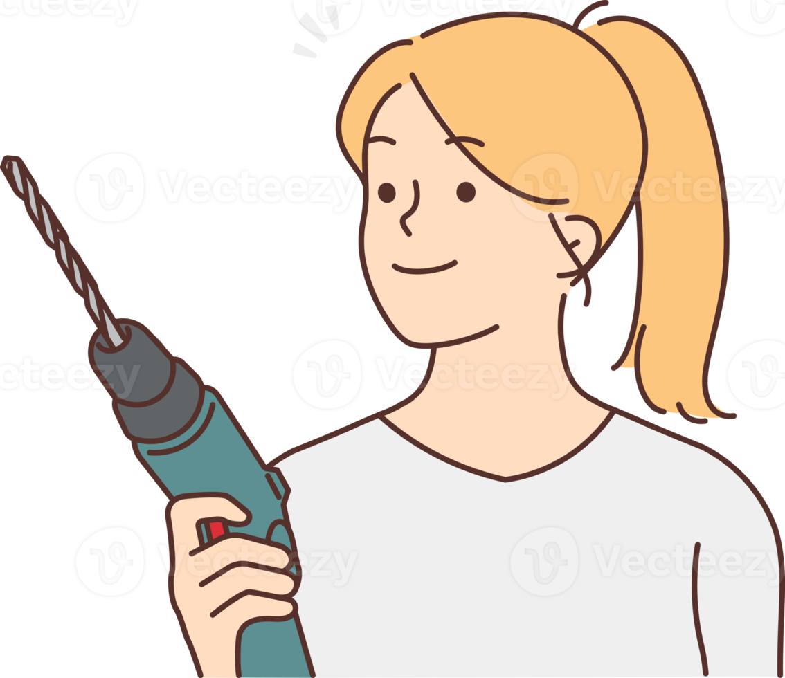 Woman with electric drill in hands 21243473 PNG
