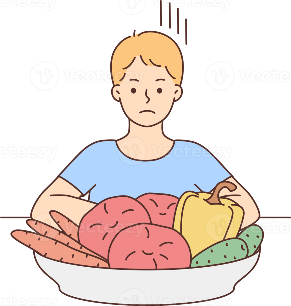 Unhappy boy refuse eating vegetables 21243479 PNG