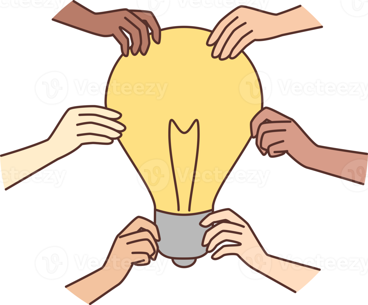 Diverse people hold lightbulb png