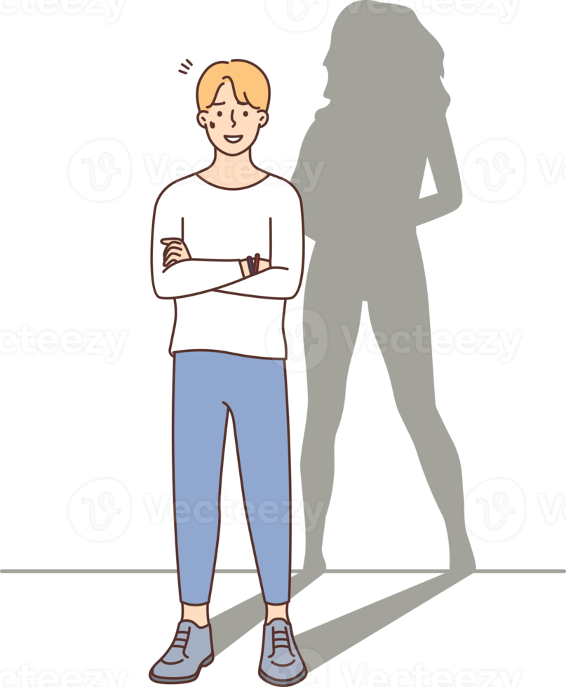 Young man with woman shadow png