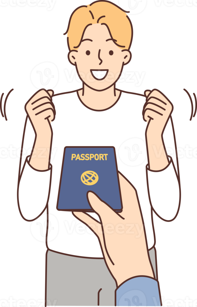 oficial dar pasaporte a emocionado hombre png