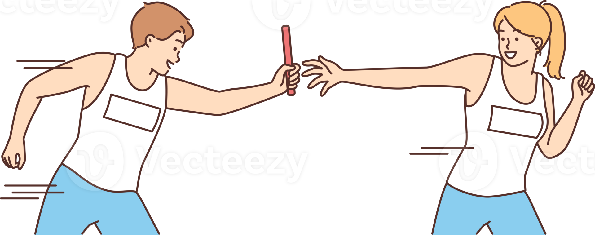 Man giving relay race to woman competing in team sport doing timed exercise 21243517 PNG
