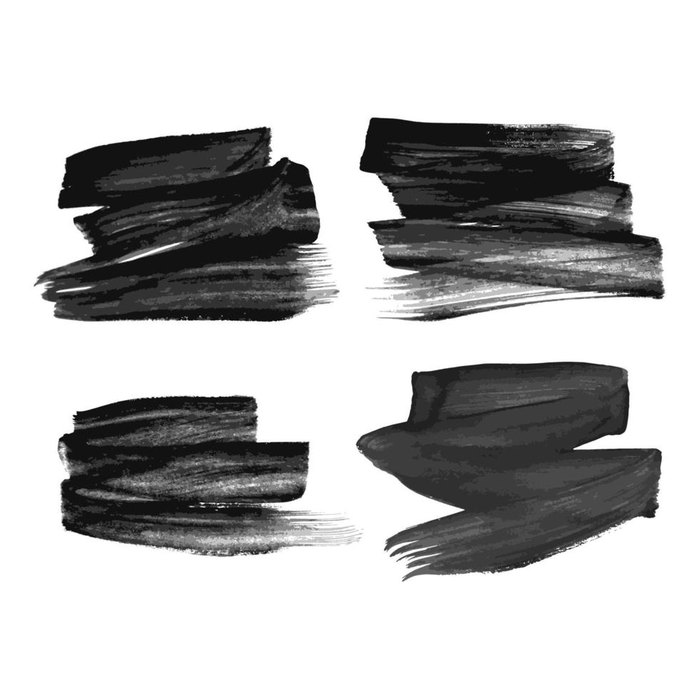 Set of four black hand drawn ink stains. Ink spots isolated on white background. Vector illustration