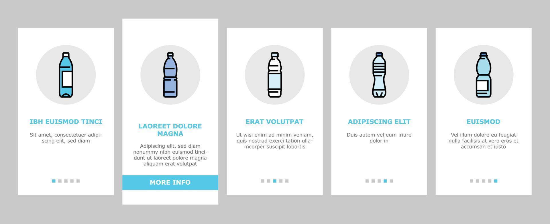 bottle plastic water drink empty onboarding icons set vector