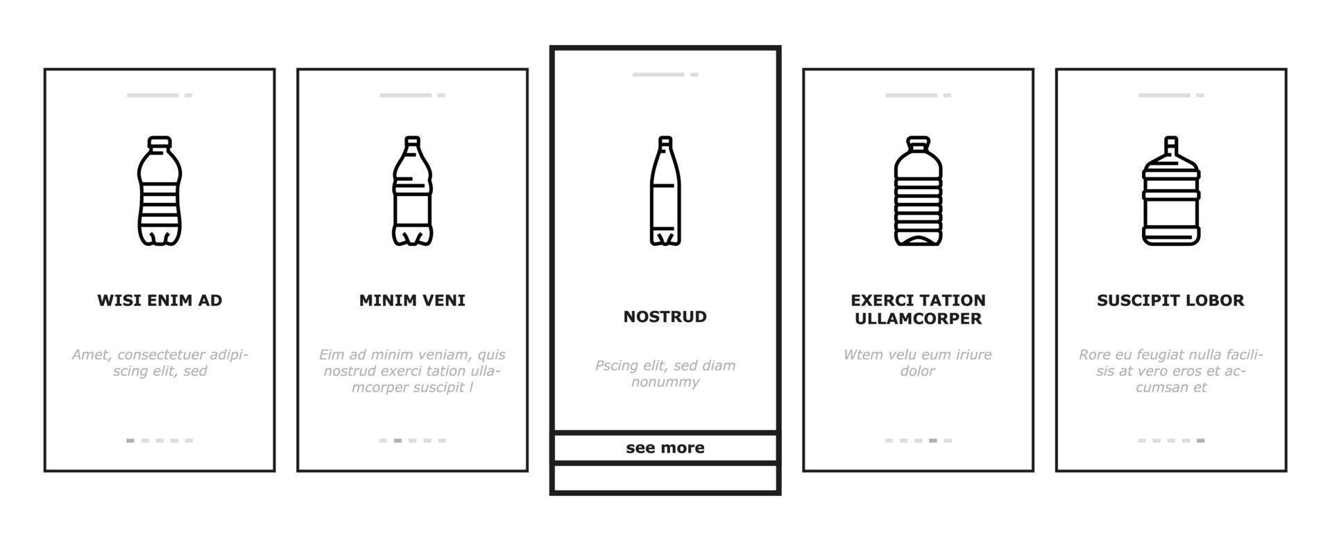 bottle plastic water drink empty onboarding icons set vector