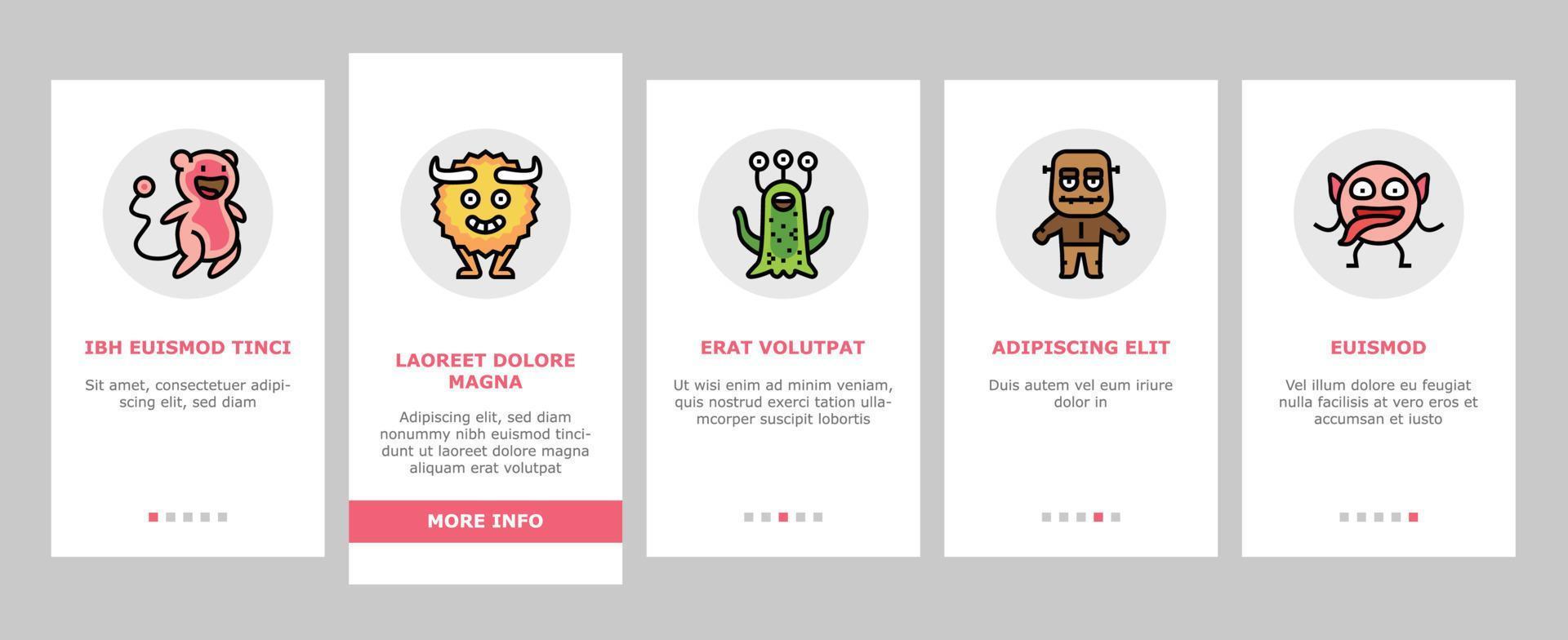 monster funny cute alien onboarding icons set vector
