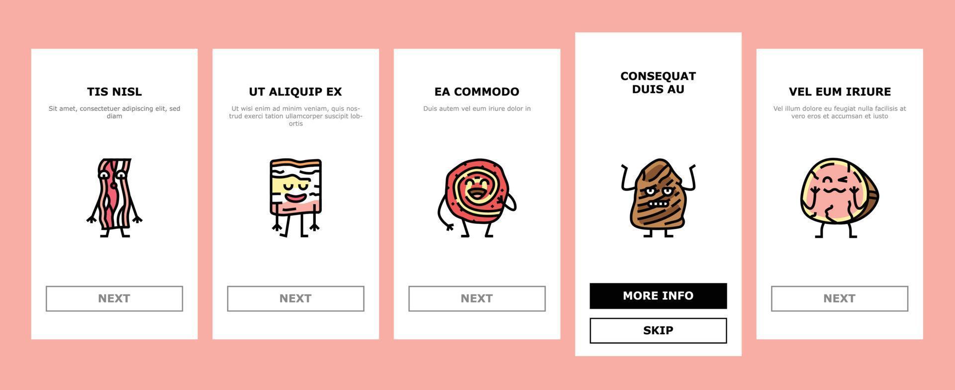 meat character beef food funny onboarding icons set vector