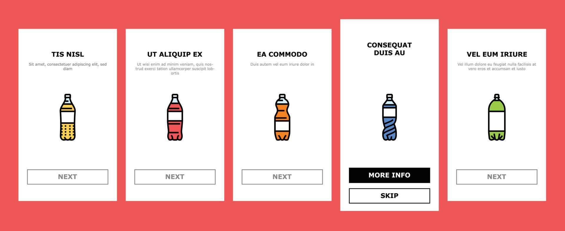 bottle plastic water drink empty onboarding icons set vector