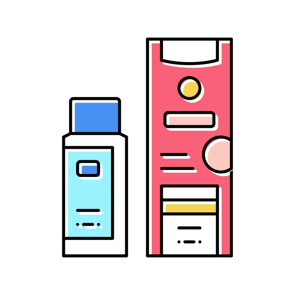 clarificador y óxido paquetes para pelo colorante color icono vector