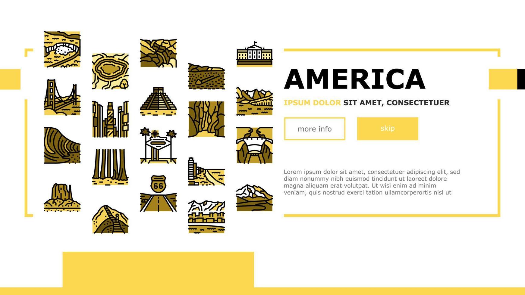 North America Famous Landscape landing header vector